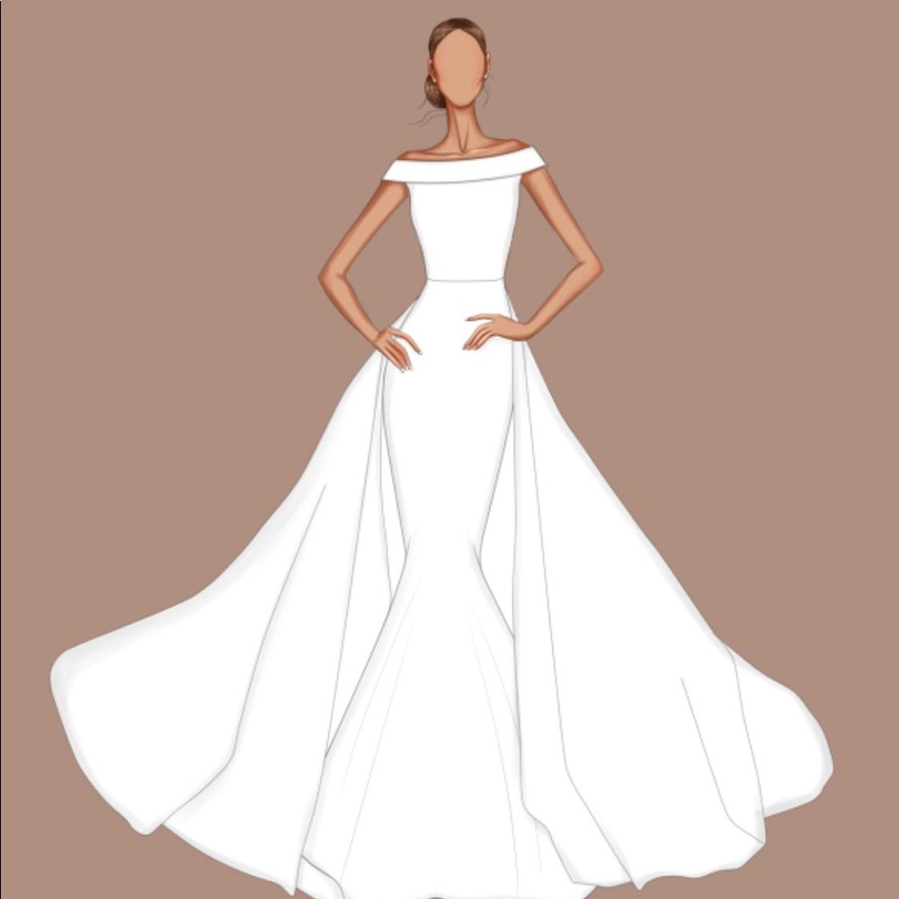 Pearl satin wedding gown with dramatic skirt